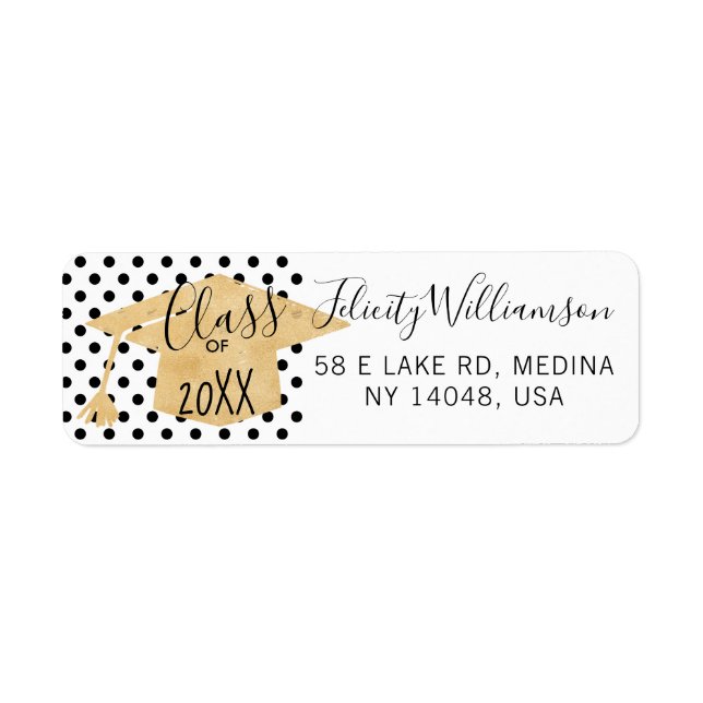 White Gold & Black Polka Dot Grad Cap Graduation (Front)