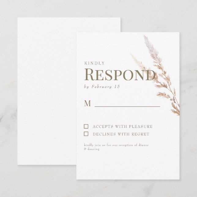 White Gold Boho Text Wedding RSVP Card (Front/Back)