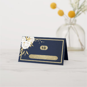 white gold botanical geometric navy blue place card