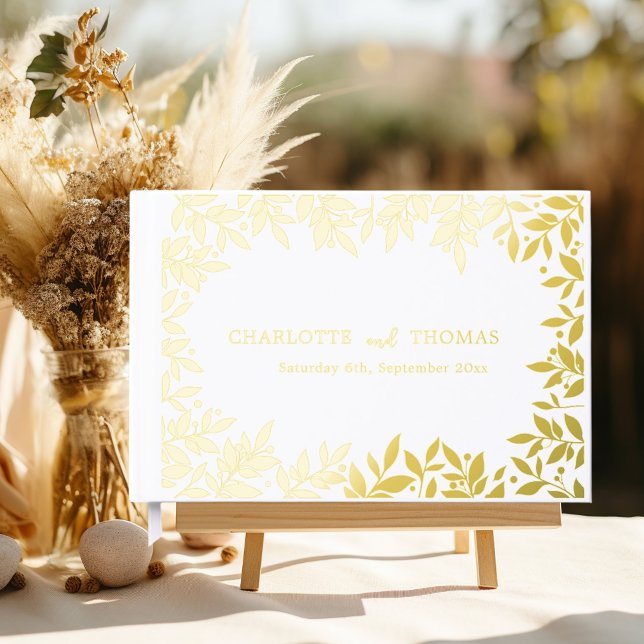 White gold botanical wedding  guest book (Creator Uploaded)