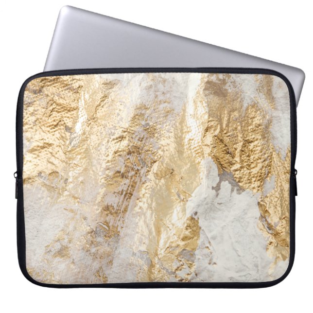 White-gold brush painted texture. laptop sleeve (Front)