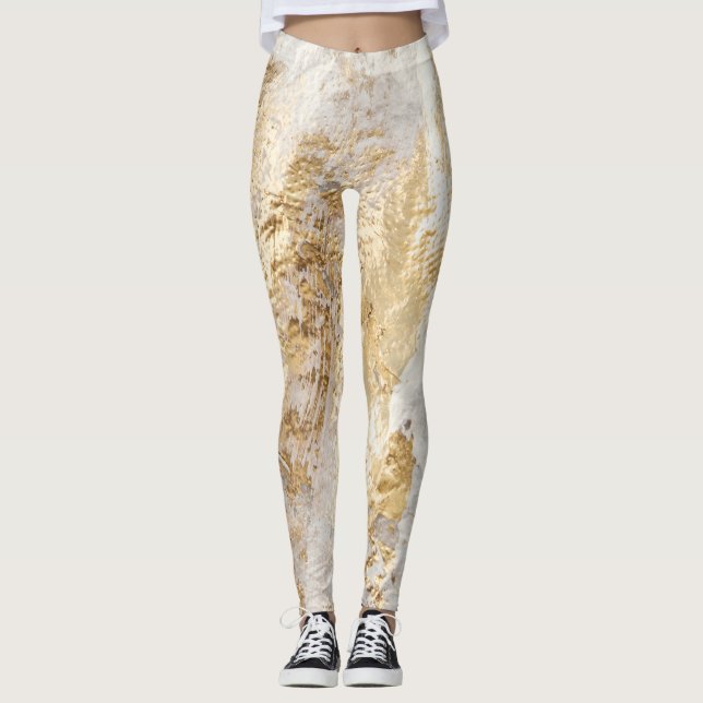 White-gold brush painted texture. leggings (Front)