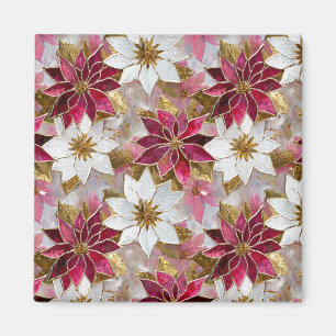 White Gold Burgundy Pink Christmas Poinsettias Magnet