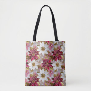 White Gold Burgundy Pink Christmas Poinsettias Tote Bag