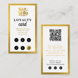 White Gold Business Logo QR Code Loyalty Retro Card