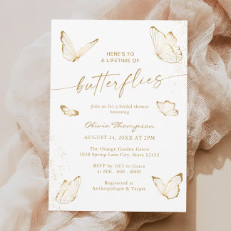 White Gold Butterfly Bridal Shower Invitation