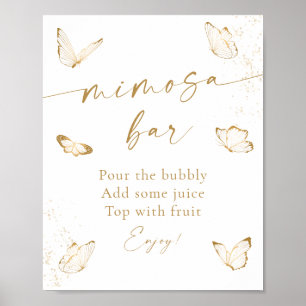 White Gold Butterfly Bridal Shower Mimosa Bar Poster