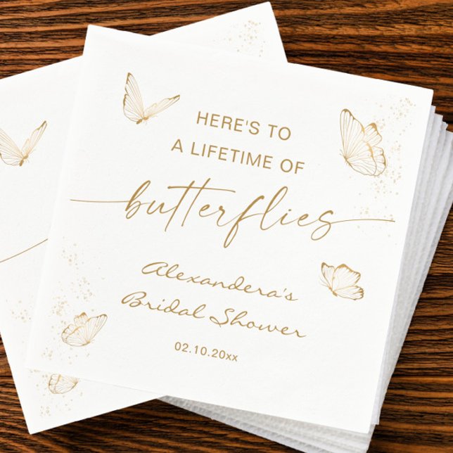 White Gold Butterfly Bridal Shower  Napkin (Creator Uploaded)