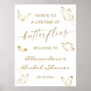 White Gold Butterfly Bridal Shower Welcome Poster