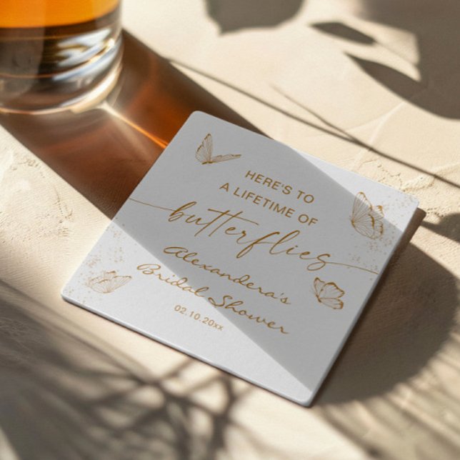 White Gold Butterfly Bridal Shower Welcome  Square Paper Coaster (Creator Uploaded)