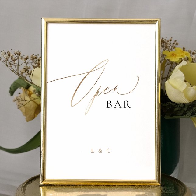 White Gold Calligraphy Wedding OPEN Bar Sign Table Number (Creator Uploaded)