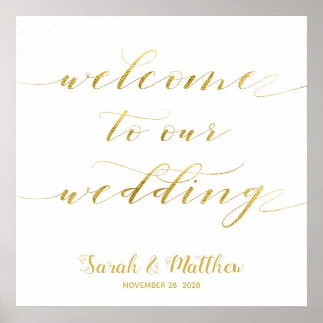 White Gold Calligraphy Welcome To Our Wedding Poster (Front)