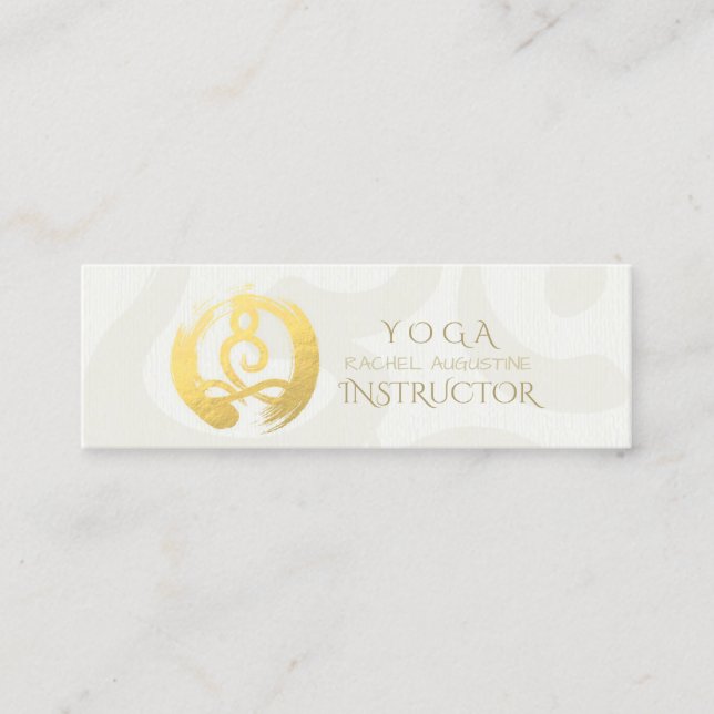 White Gold Calligraphy Yoga Meditation ZEN Symbol Mini Business Card (Front)