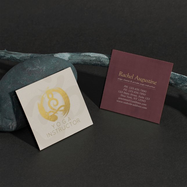 White Gold Calligraphy Yoga Meditation ZEN Symbol Square Business Card (Creator Uploaded)