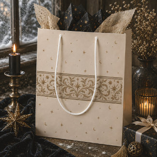 White Gold Celestial Botanical Winter Solstice Medium Gift Bag