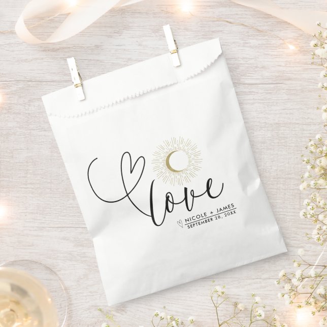 White & Gold Celestial Sunburst Moon Wedding Favour Bags (Clipped)