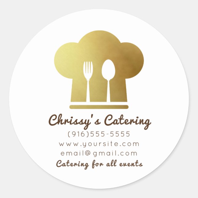 White & Gold Chef Hat Eating Utensils Minimal Classic Round Sticker (Front)