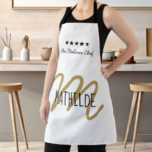 White Gold Chef Monogram Modern Name Apron