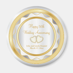 White & Gold Chevron 50th Wedding Anniversary Magnet