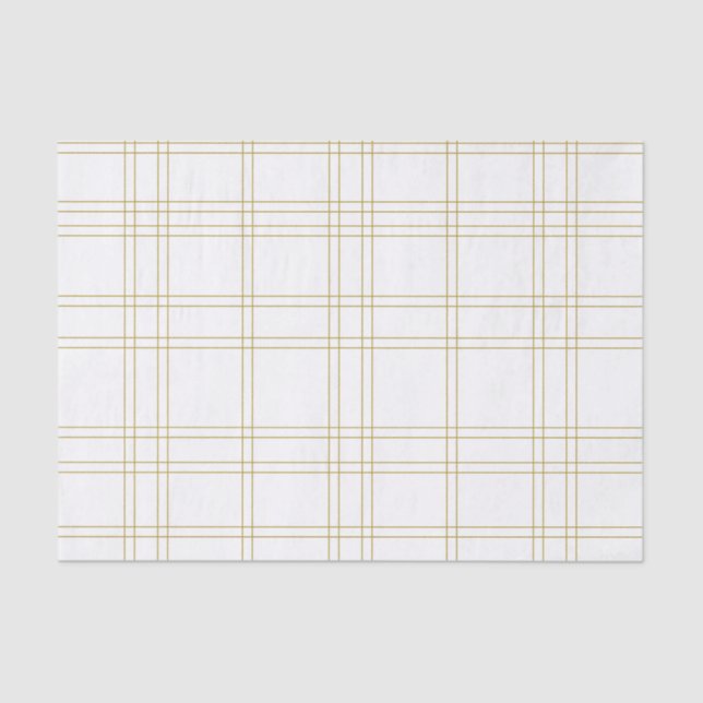 White & Gold Chic Fashion Plaid Pattern Print Tissue Paper (Front)