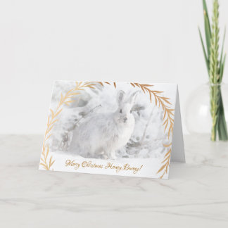 White Gold Christmas Honey Bunny In Snow Card