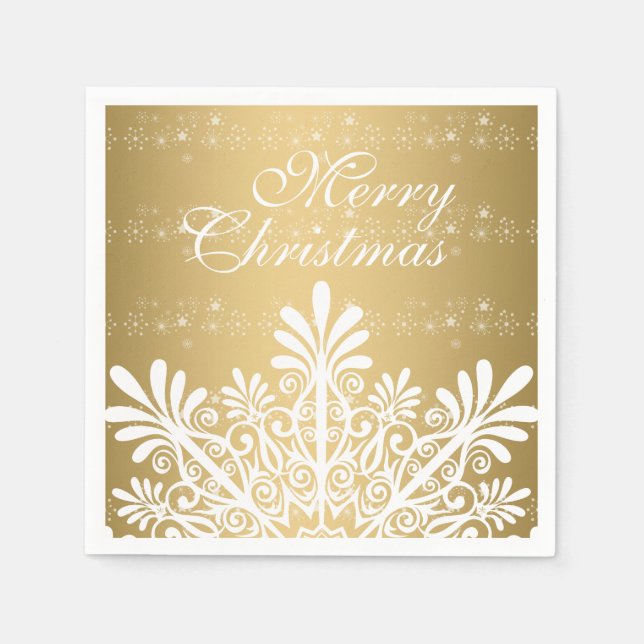 White & Gold Christmas Snowflake Napkin (Front)