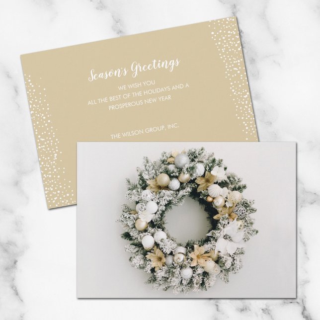 White Gold Christmas Wreath Business Holiday Card (Creator Uploaded)
