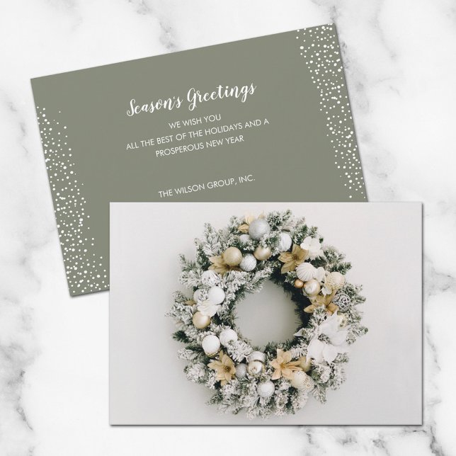 White Gold Christmas Wreath Business Holiday Card (Creator Uploaded)