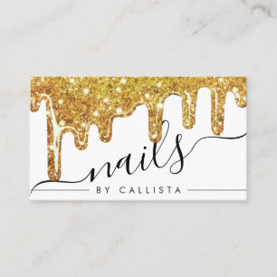 White Gold Chunky Glitter Thick Drips Nails Business Card