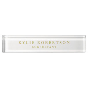 White & Gold Colors Professional Trendy Plain Nameplate