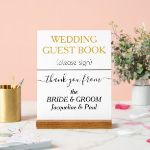 White Gold Colour Wedding Guest Book NAMES Acrylic Sign