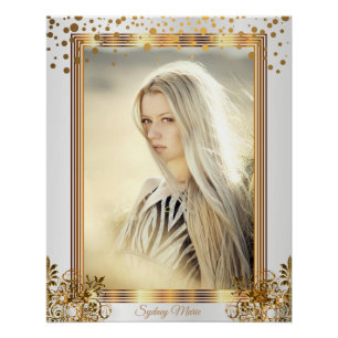 White & Gold Confetti Dots - Add your Photo Poster