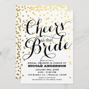 White & Gold Confetti Foil CHEERS Bridal Shower Invitation