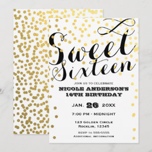 White & Gold Confetti Foil SWEET 16 SIXTEEN Invitation