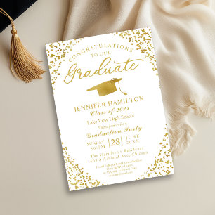 White Gold Confetti Graduation Party Invitation