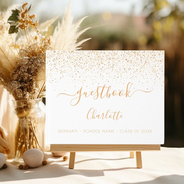 White gold confetti monogram graduation party guest book (Creator Uploaded)