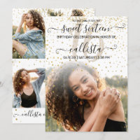 White Gold Confetti Photo Collage Sweet 16