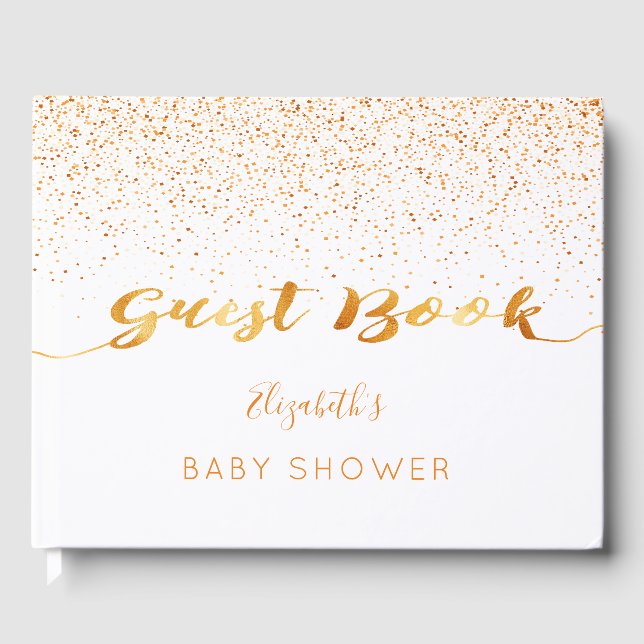 White gold confetti sprinkle Baby Shower girl Guest Book (Front)