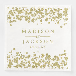 White & Gold Confetti Wedding Monogram Napkin