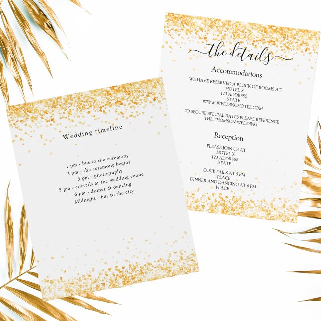 White gold confetti wedding program details (Creator Uploaded)