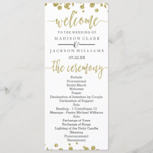 White & Gold Confetti Wedding Program Programme