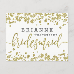 White & Gold Confetti Will You Be My Bridesmaid Invitation