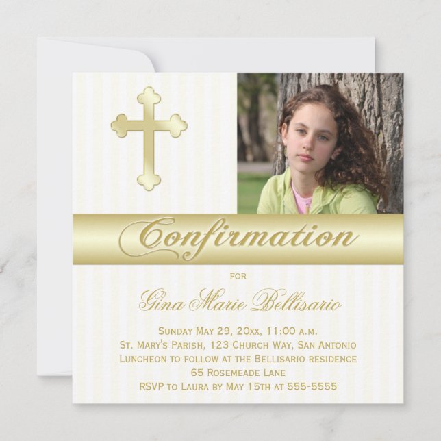 White Gold Confirmation Photo Invitation (Front)