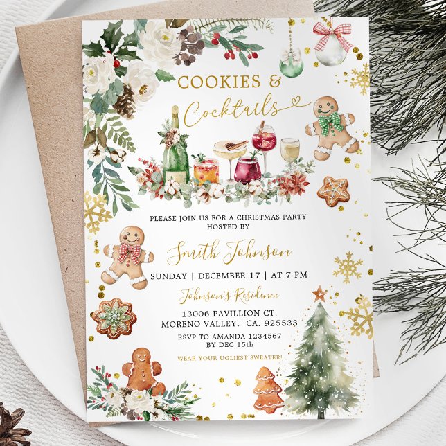White Gold Cookie Cocktail Christmas Holiday Party Invitation (Creator Uploaded)