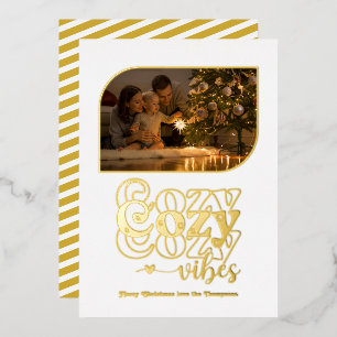 White & Gold Cosy Vibes Retro Christmas Photo