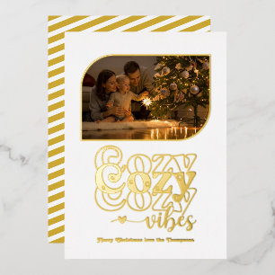 White & Gold Cozy Vibes Retro Christmas Photo