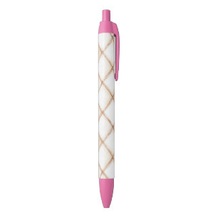 White Gold Cream Stripes Squares Black Ink Pen