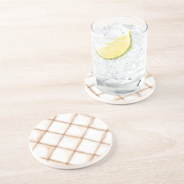 White Gold Cream Stripes Squares Coaster (Side)