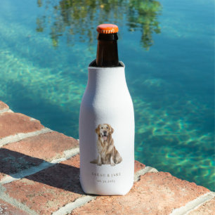 White & Gold Custom Pet Wedding  Bottle Cooler
