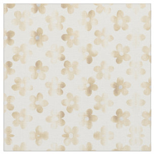 White Gold Daisy Flowers Retro Pattern Fabric